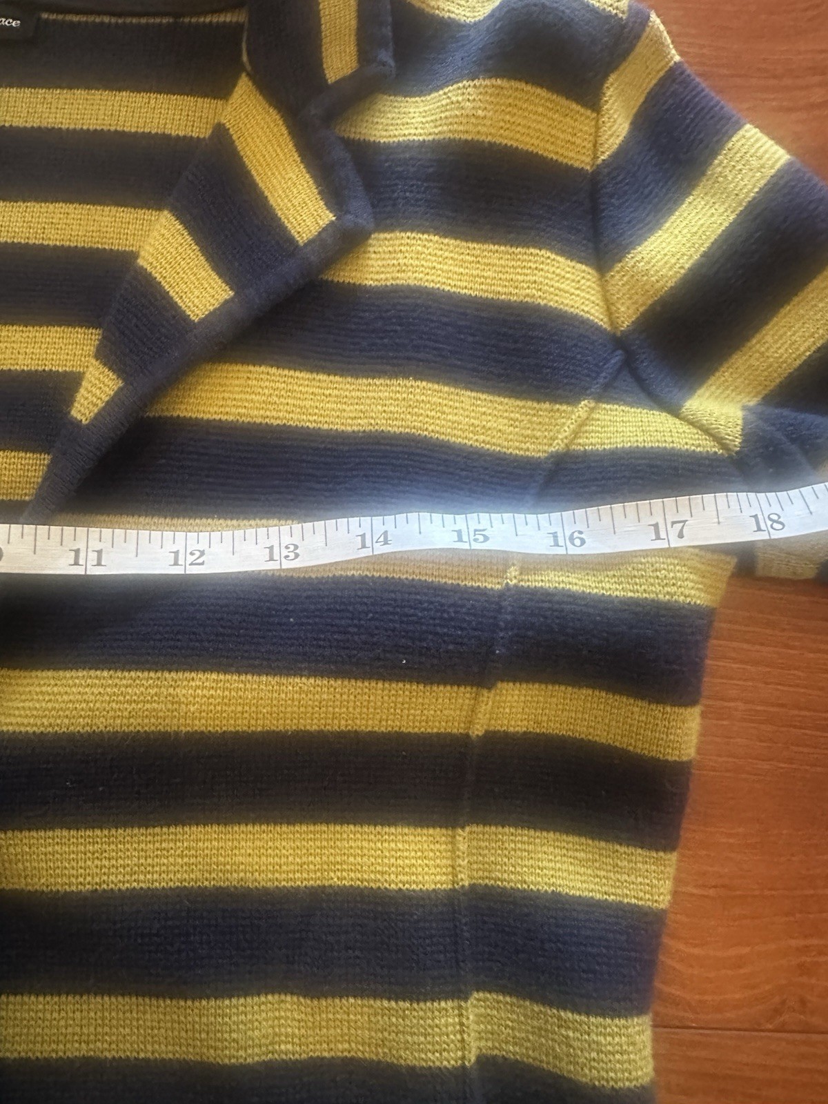 Audrey & Grace 100% Cotton Striped Cardigan Sweater Navy Yellow Collared S
