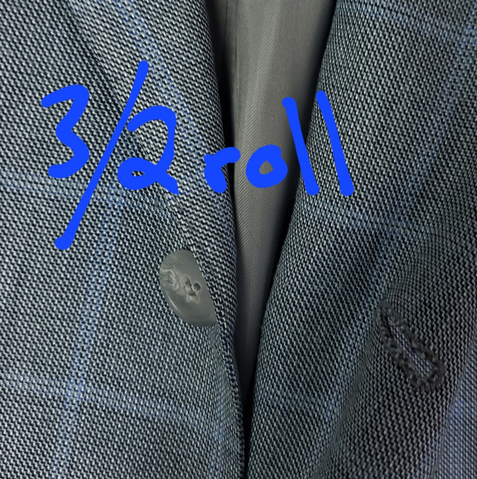 Corneliani 3/2 Roll Vented Sport Coat Gray Nailhead w/Blue Windowpanes Men’s 44R