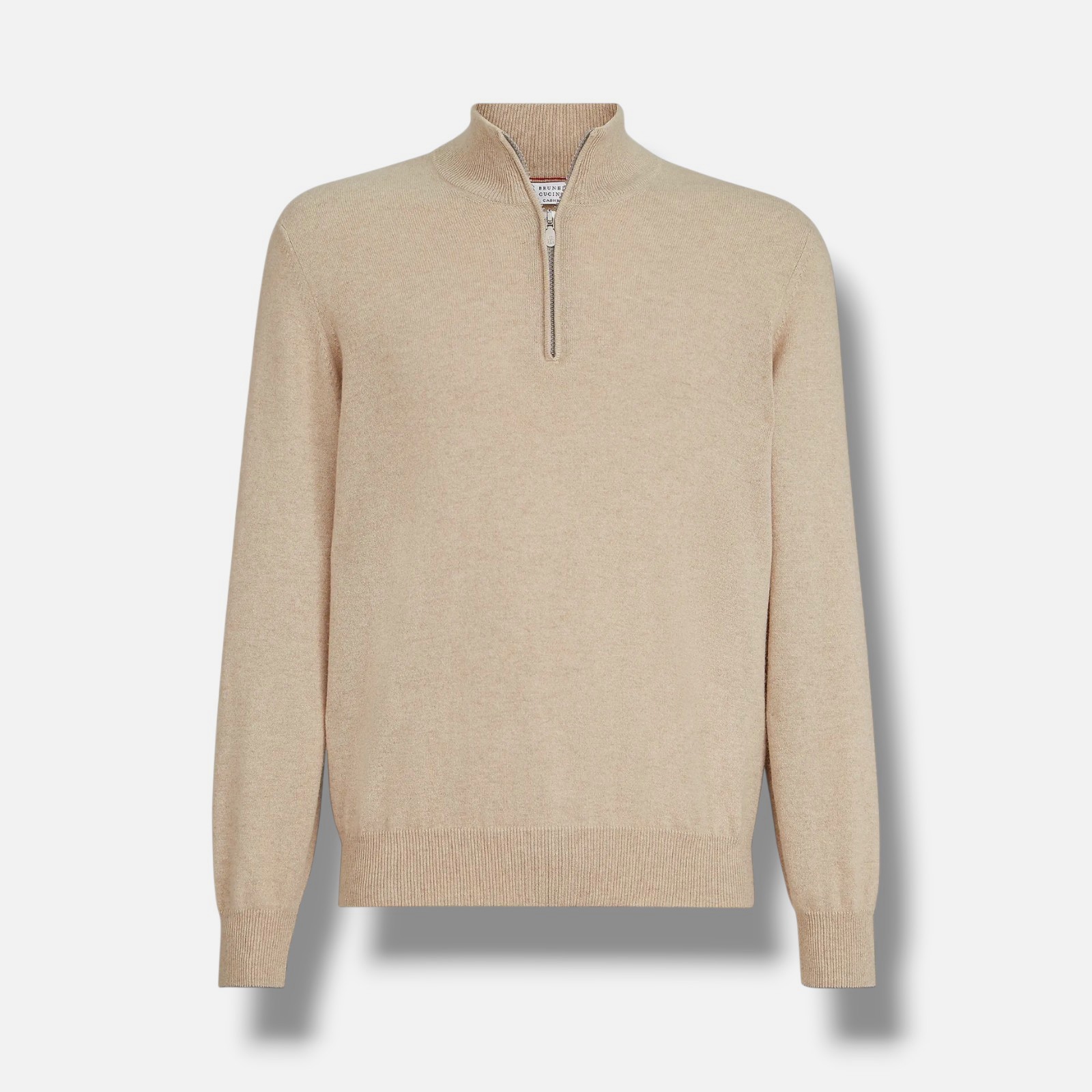 Brunello Cucinelli Men’s Beige Cashmere Sweater with Half Zip Size 54