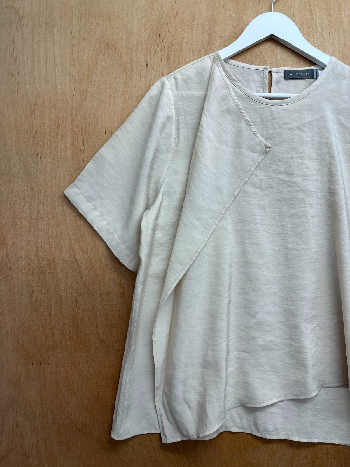Mint Velvet Neutral Beige Ruffle Front Layered Top, Size M (12-14)