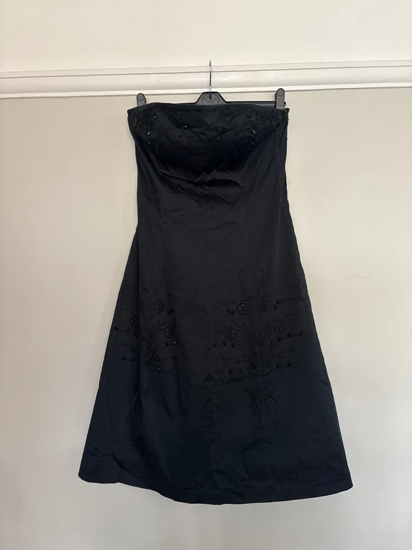 Coast Floral Beaded Dress UK12 Strapless Fit & Flare Stretch Y2K 00s Occasion