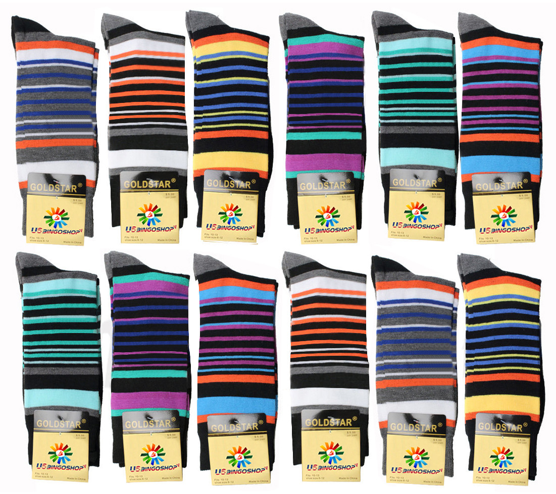 12 Pairs New Cotton Men Stripped Wedding Business Style Dress Socks Size 10-13