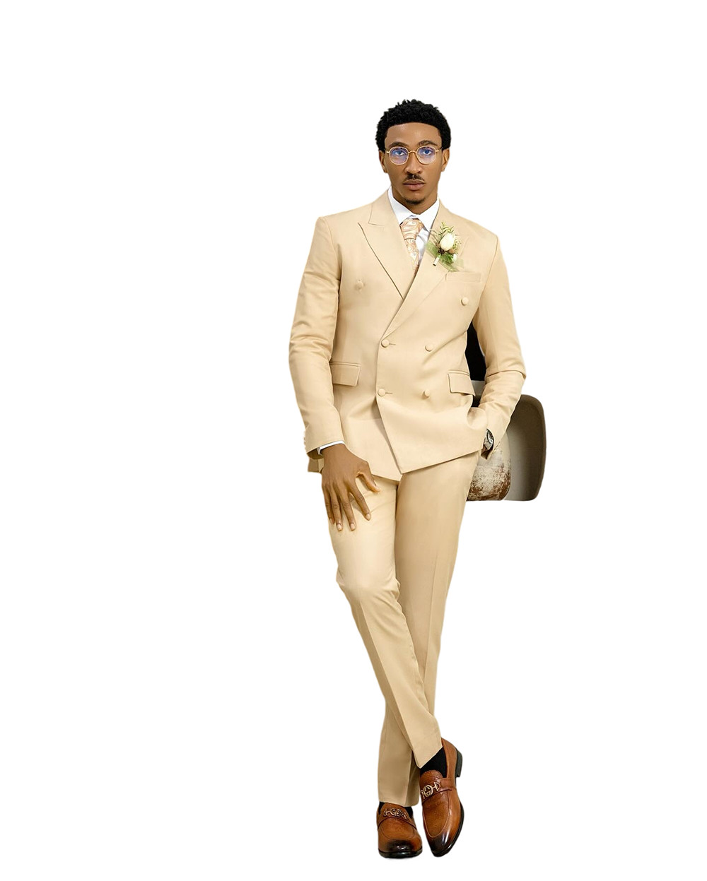 Men Suit Regular Fit Formal Peak Lapel Groom Prom Party Cocktail Double Breasted