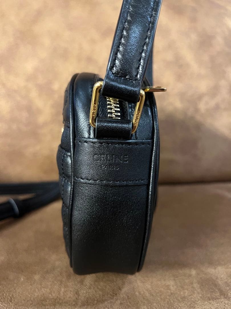 CELINE C Charm Quilted Leather Shoulder Bag Black Authentic Small Crossbody