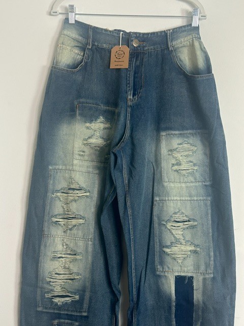 A Rare Bird Women Distressed Patchwork Grunge Elastic Waist Denim Jeans NWT