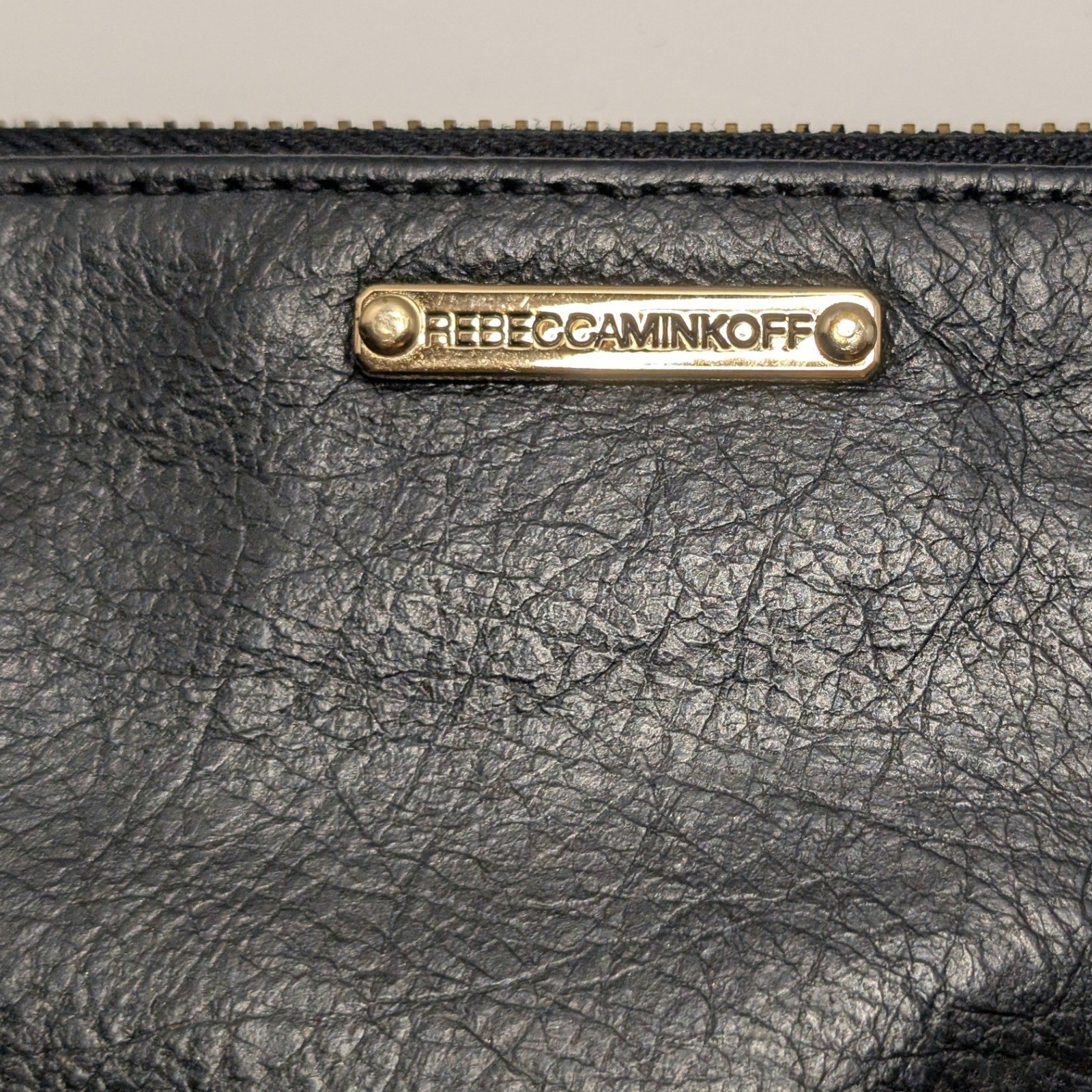 Rebecca Minkoff MAC Wristlet Clutch Black Leather Gold Hardware Polka Dot Lining