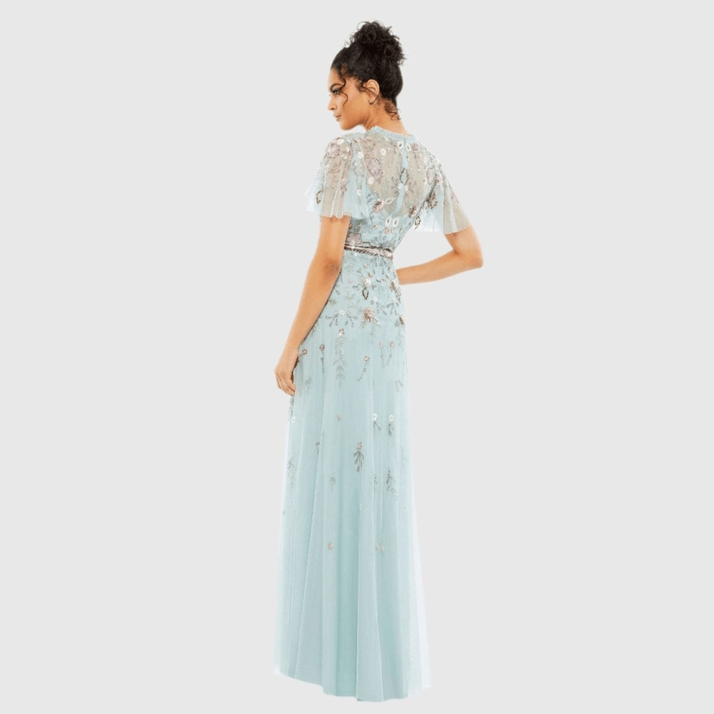 MAC DUGGAL 9136 Womens Embellished High Neck Butterfly Sleeve Gown 14