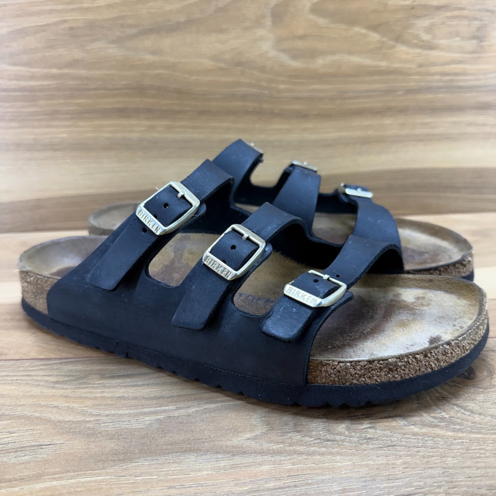Birkenstock Florida Three Strap Sandals 10 N EU 41 Soft Footbed Black Nubuck