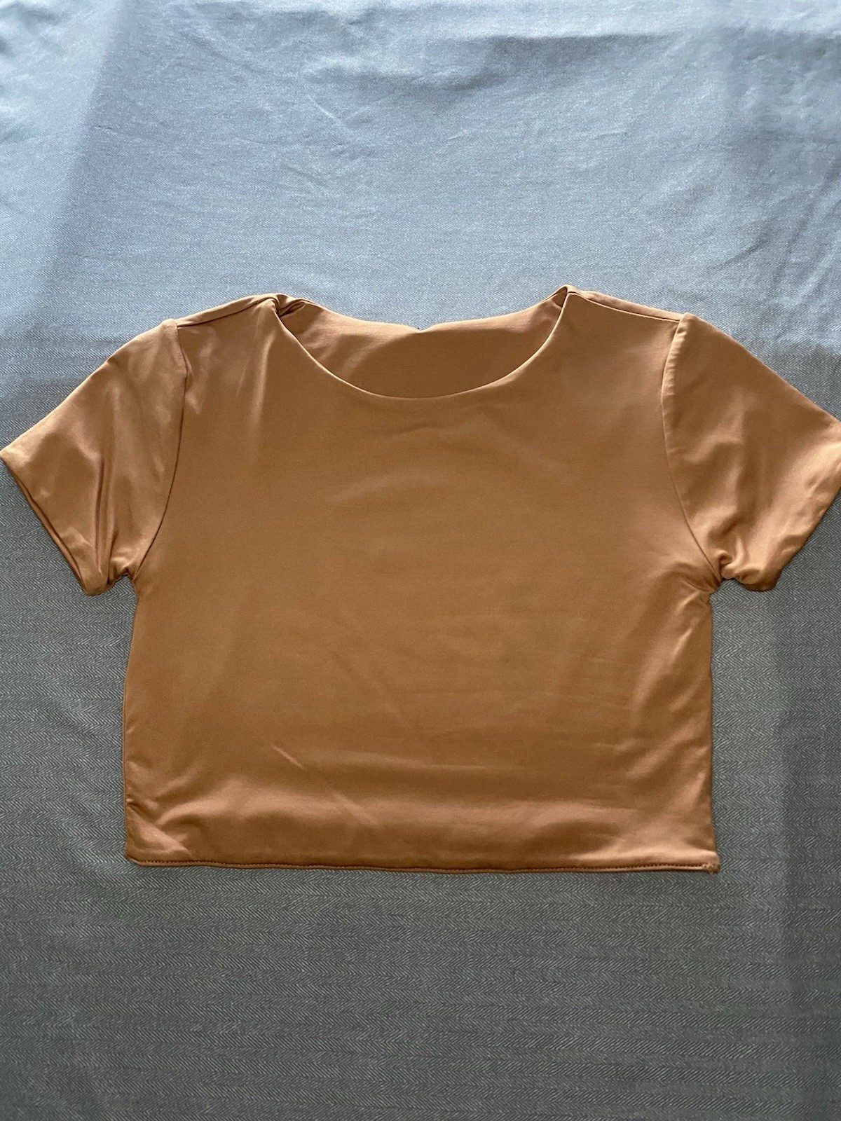 Women’s Tan Nude Short Sleeve Crop Top Stretch Basic Tee Size small