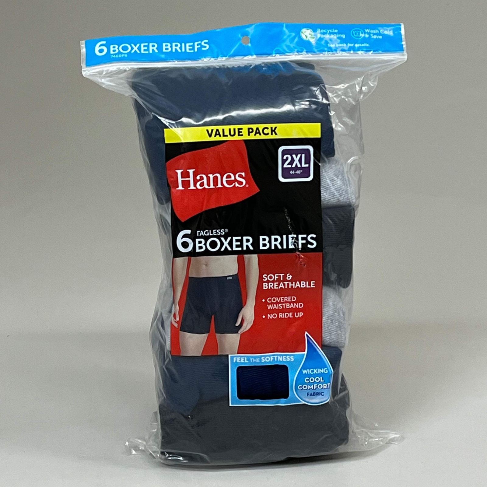 HANES (6 PACK!) Men’s Boxer Briefs Sz 2XL 44-46″ Black/Blue/Grey 7460P6
