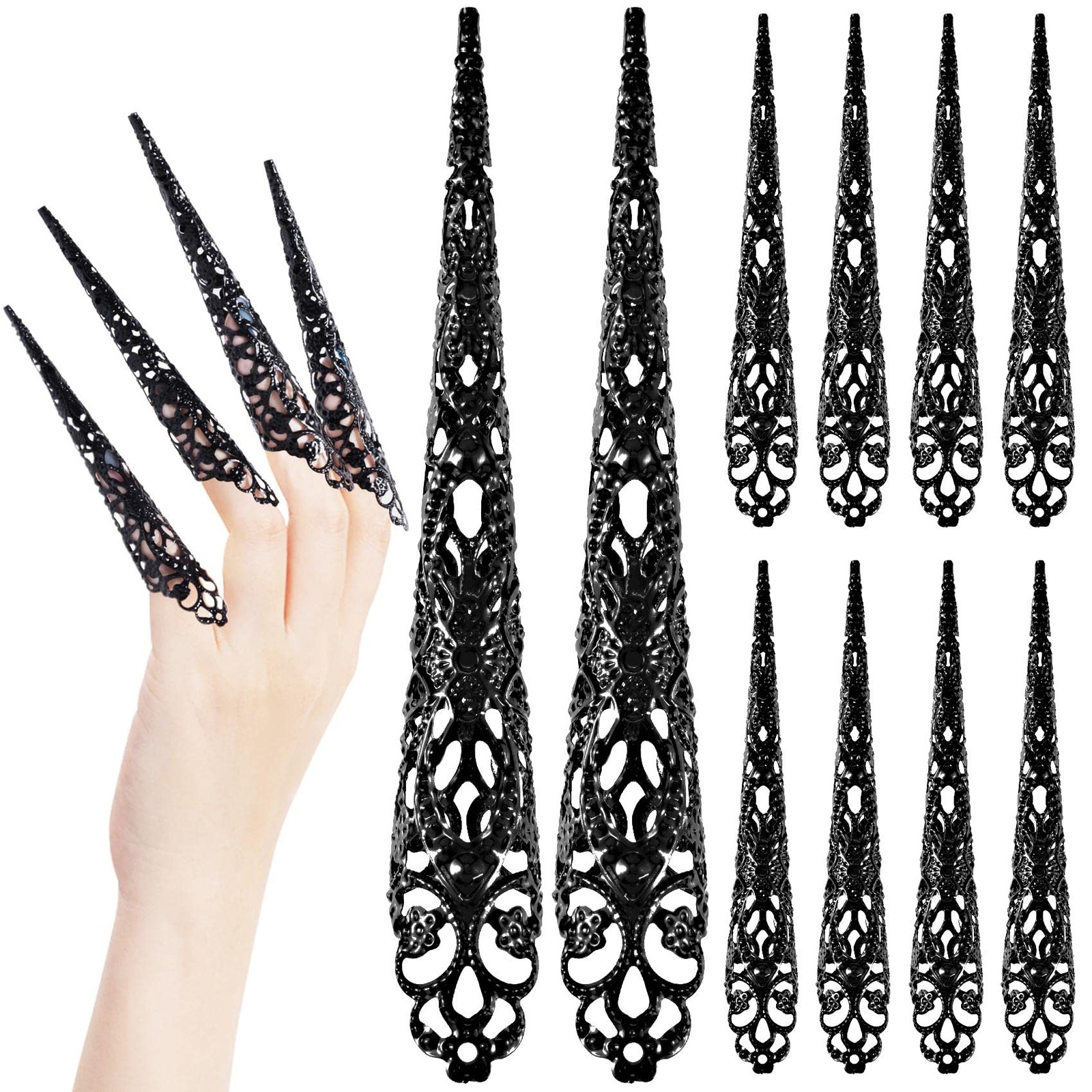 ANCIRS 10 Pack Finger Nail Tip Claw Rings, 10 Count (Pack of 1), 10pcs Black