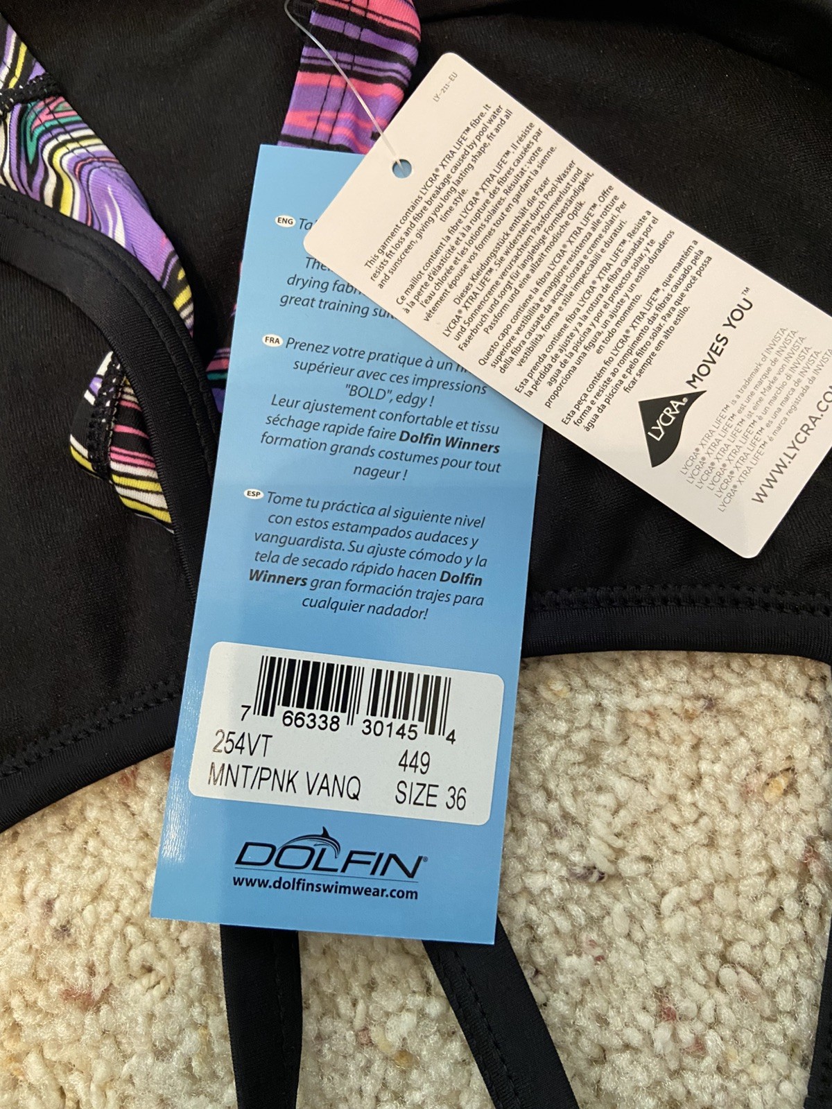 Dolfin Winners Nylon Practice One Piece Swimsuit Size 36 NWT Swirl Psychedelic