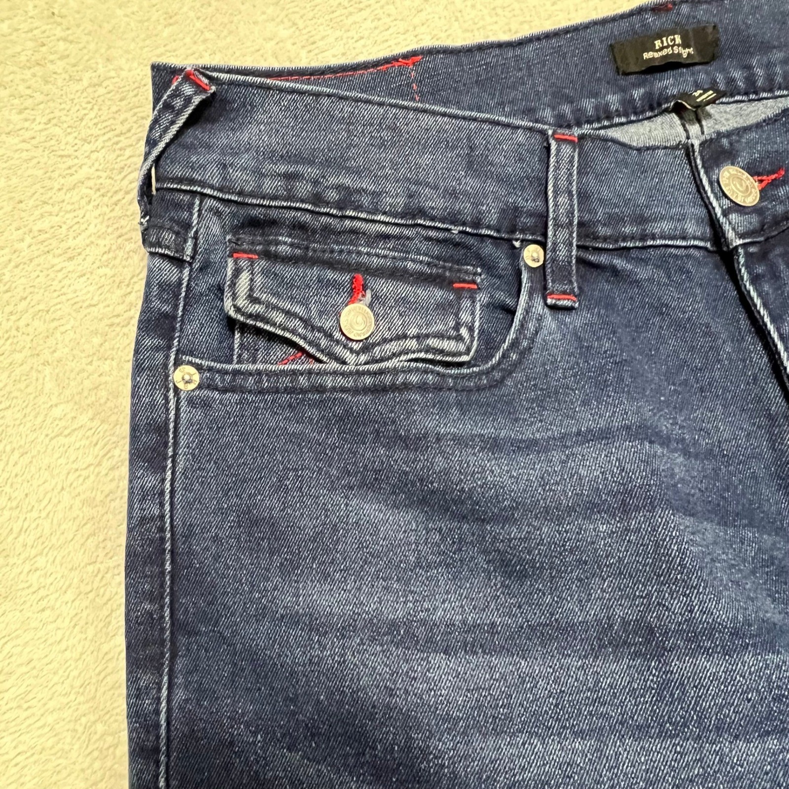 True Religion Ricky Relaxed Straight Mens Jeans Medium Rustic Barn Wash Size 34