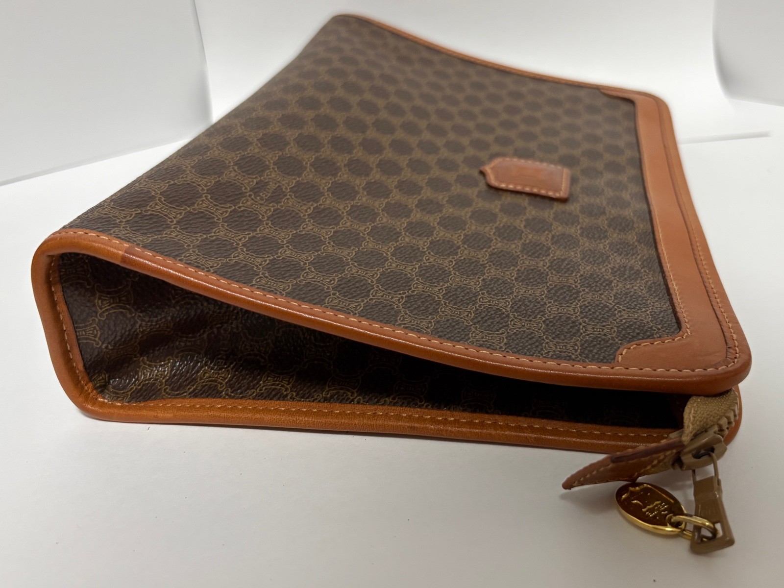Celine Macadam Clutch Bag Leather Brown Vintage