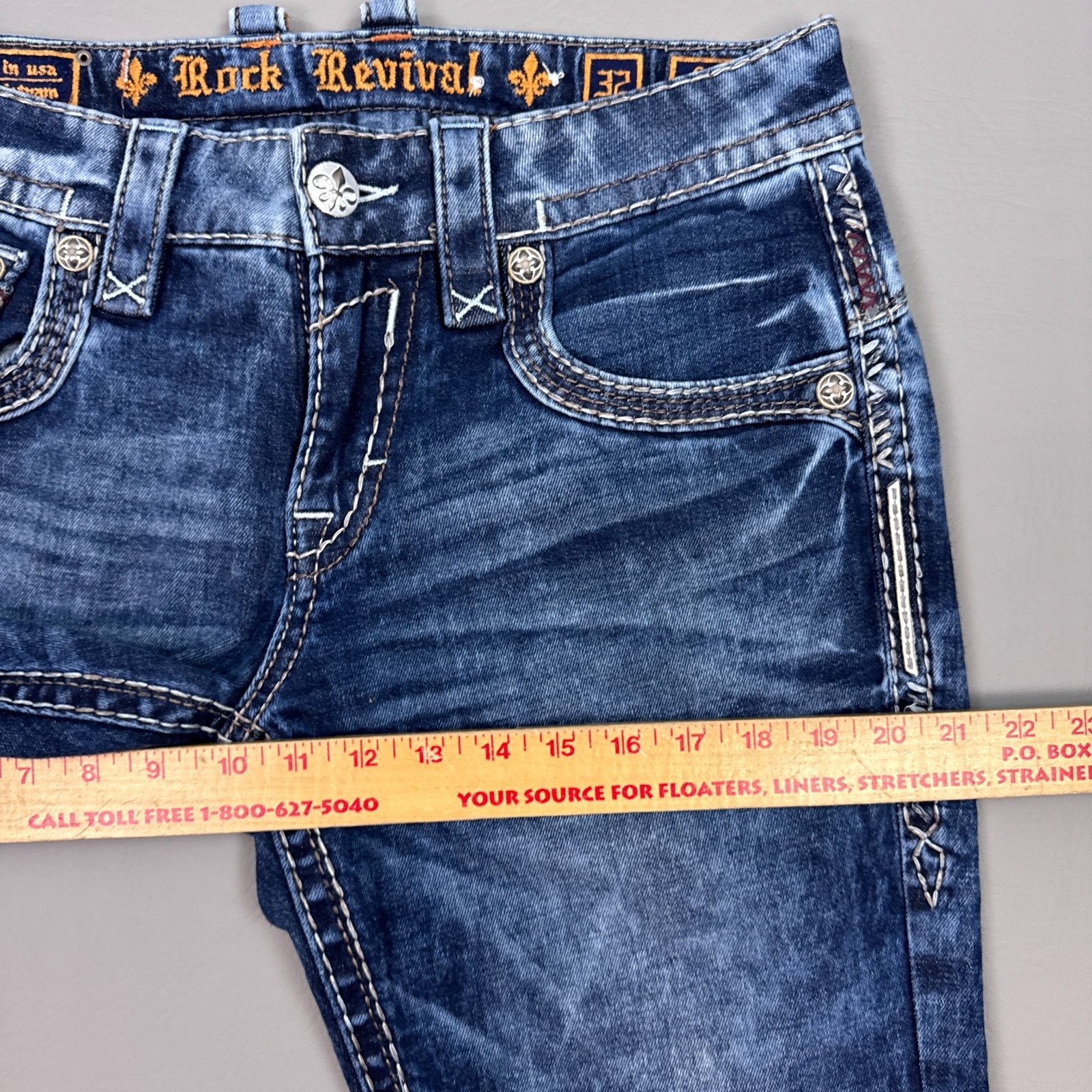 Rock Revival Jeans Mens 32×32 Blue Geras Denim Pants Embroidery Faded Stretch