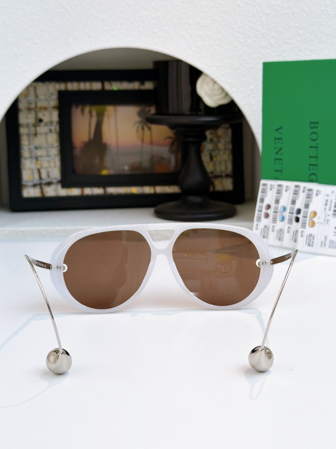 BOTTEGA VENETA BV1273S White Silver / Brown Size 180 Sunglasses New w/ Case