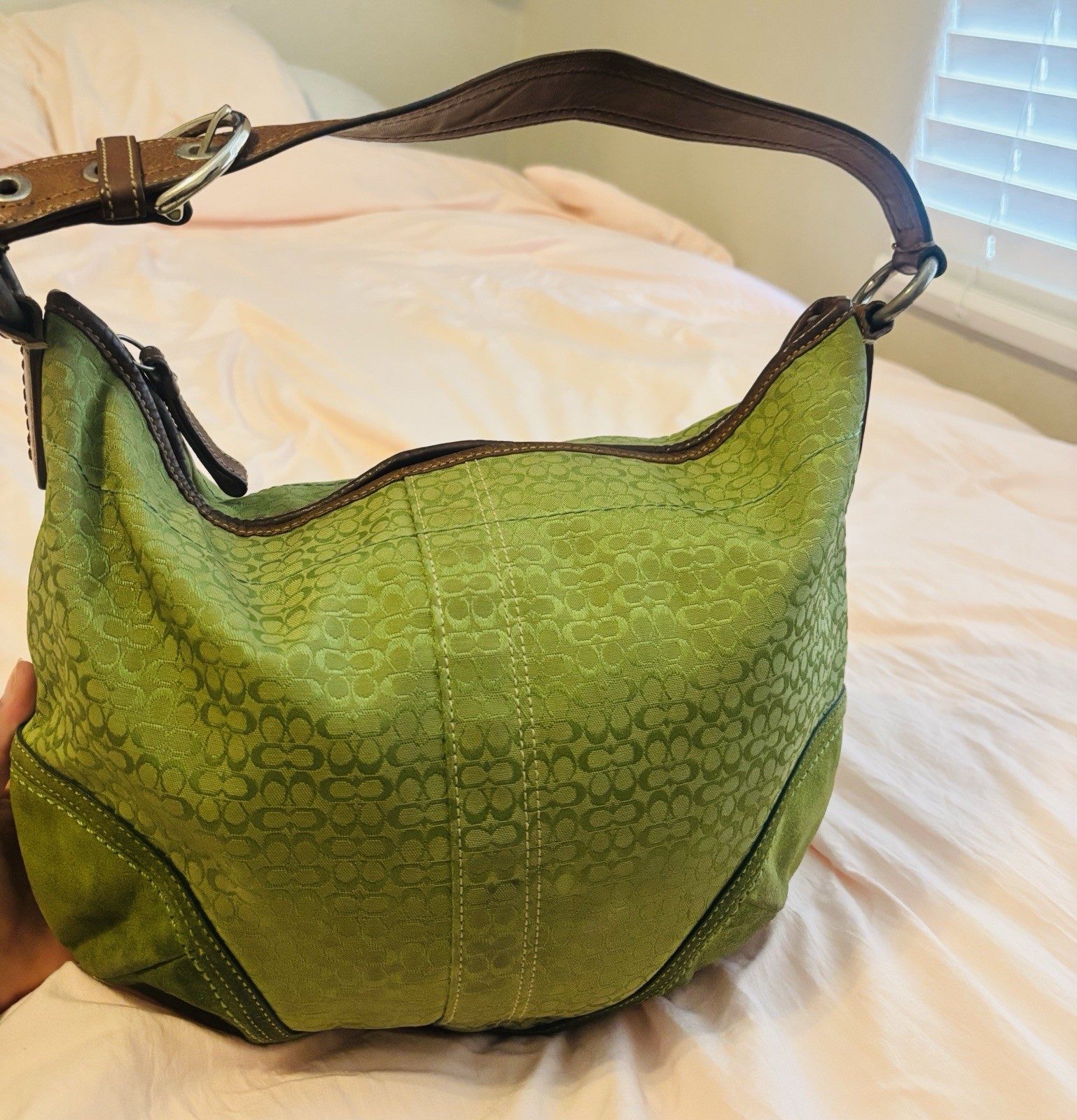 Vintage Coach Soho Green Leather Shoulder Bag Y2K Rare Authentic