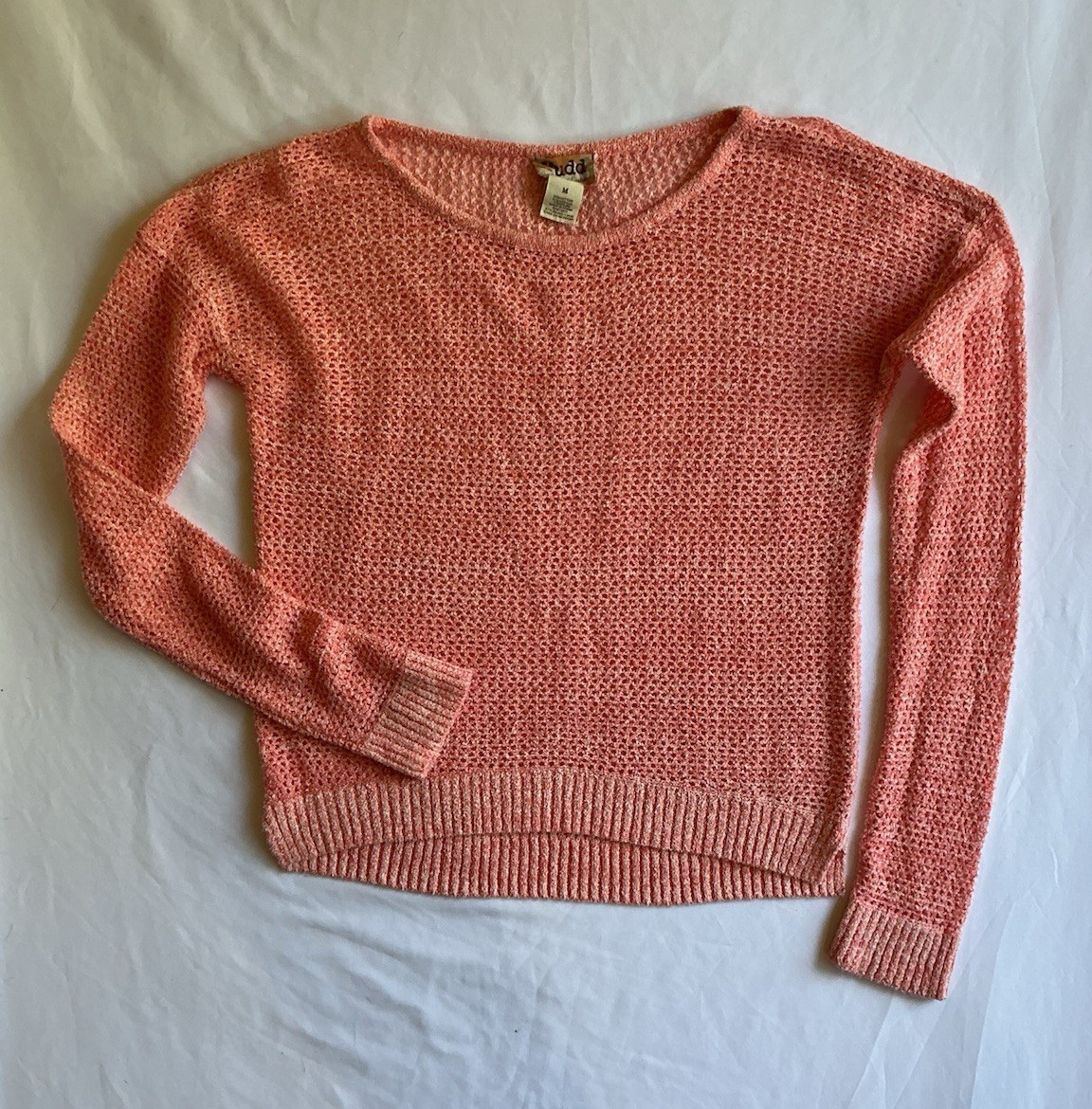 Mudd Women’s M Pink Solid Textured Knit Crew Neck Long Sleeve Pullover Sweater