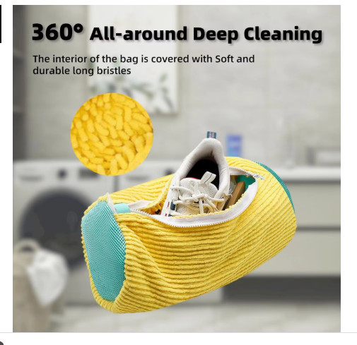 Durable Shoe Washing Machine Bag for All Shoe Types-Yellow with Blue Zipper Idea