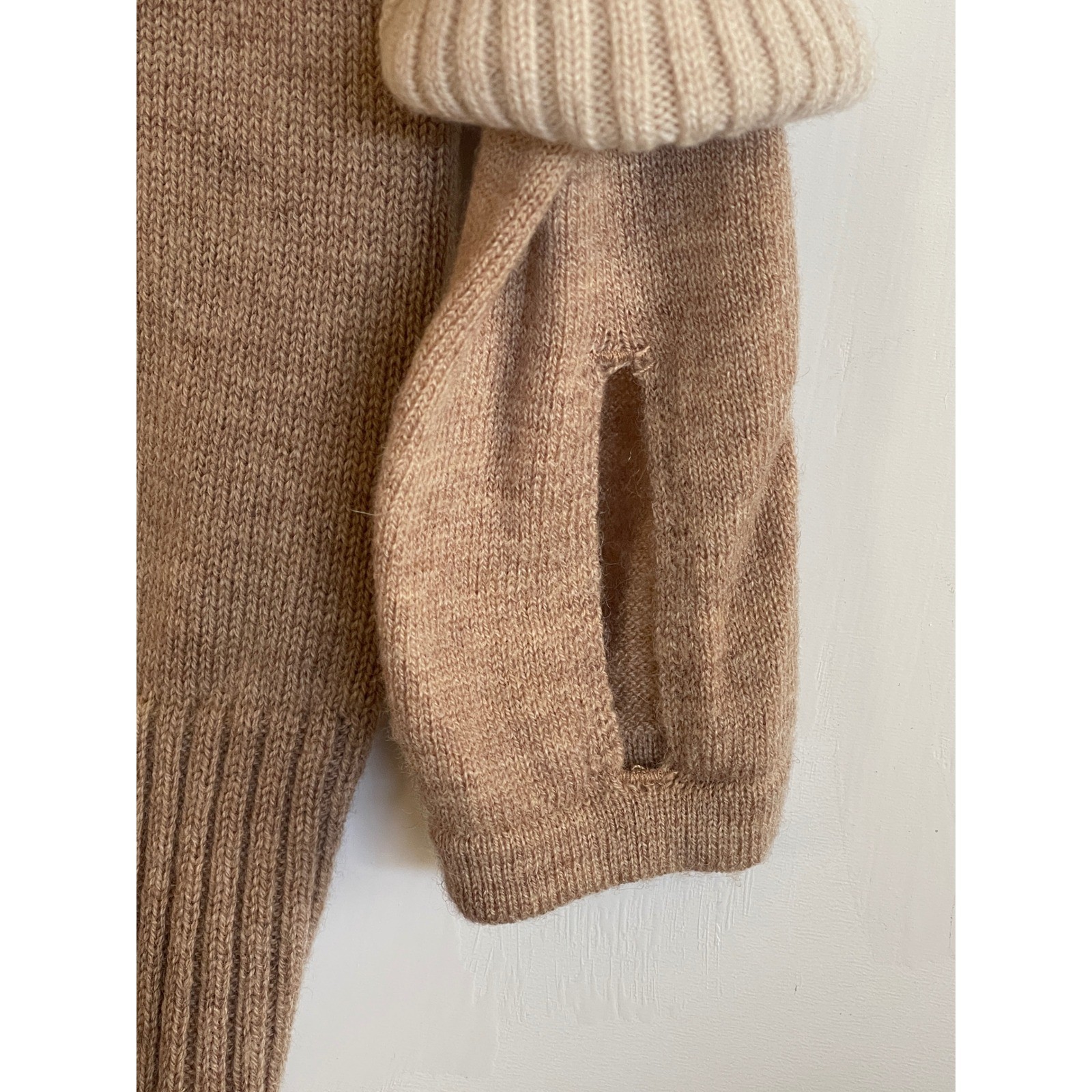 Athleta 100% Wool Sweater Women XXS Hooded Tan Brown Knit Cozy Oversized Top