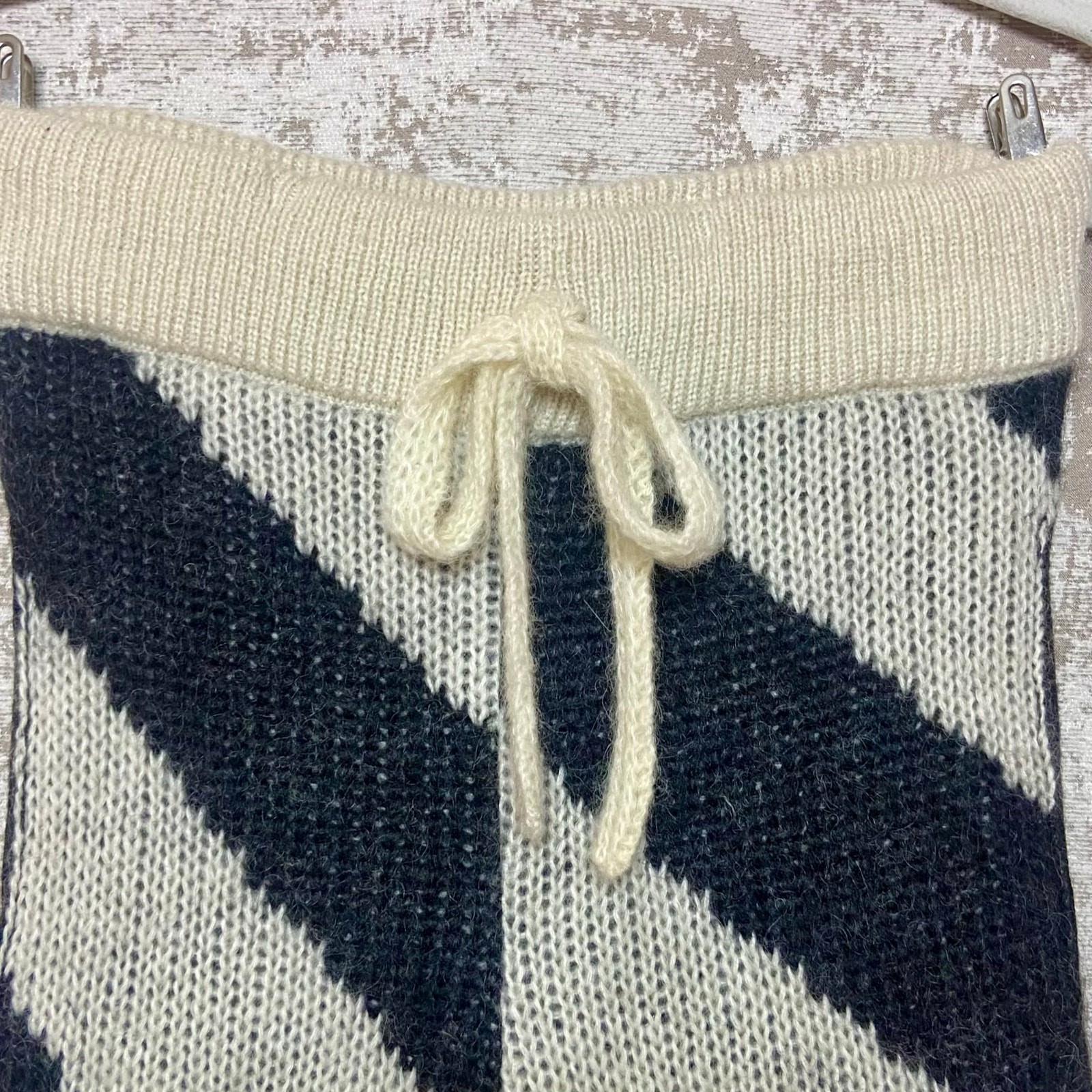 Tanner Fletcher AW23 Knit Wide Leg Striped Trousers in Black & Cream