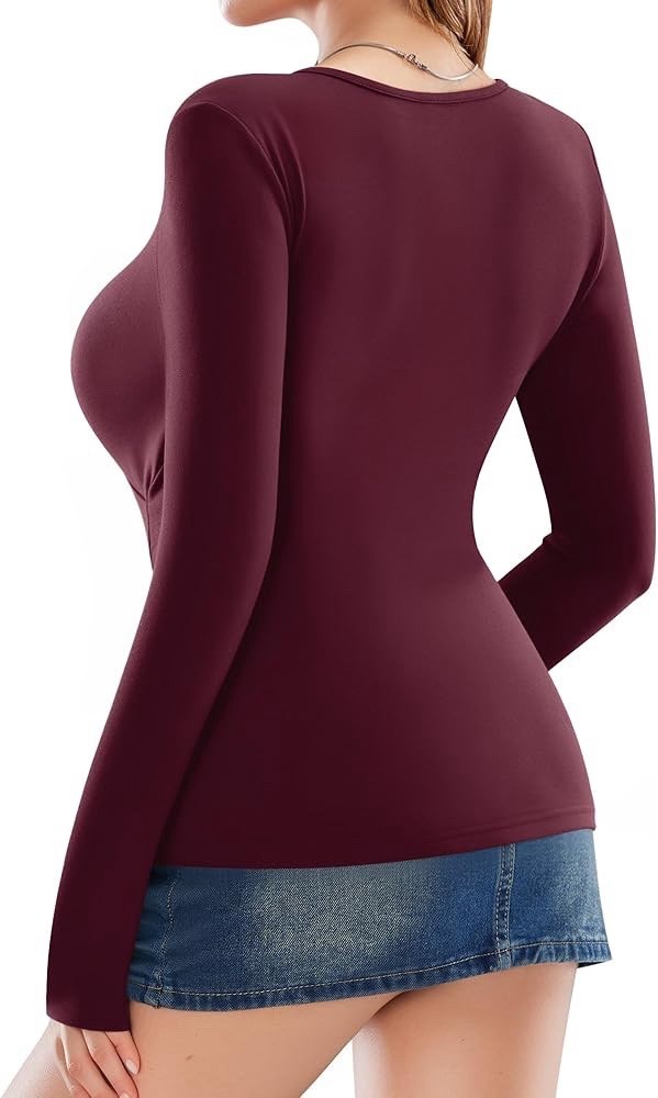（CMT）S SIZE MANGOPOP Women’s Cross Wrap Ruched Plunge Sexy Deep V Neck Burgundy