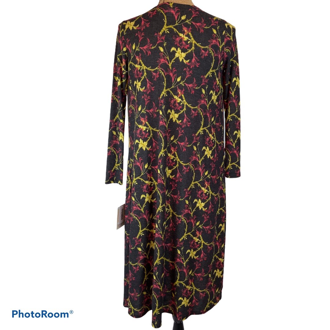 LuLaRoe Sarah Duster Cardigan XS NWT | Longline Boho Floral Black Red Open Front