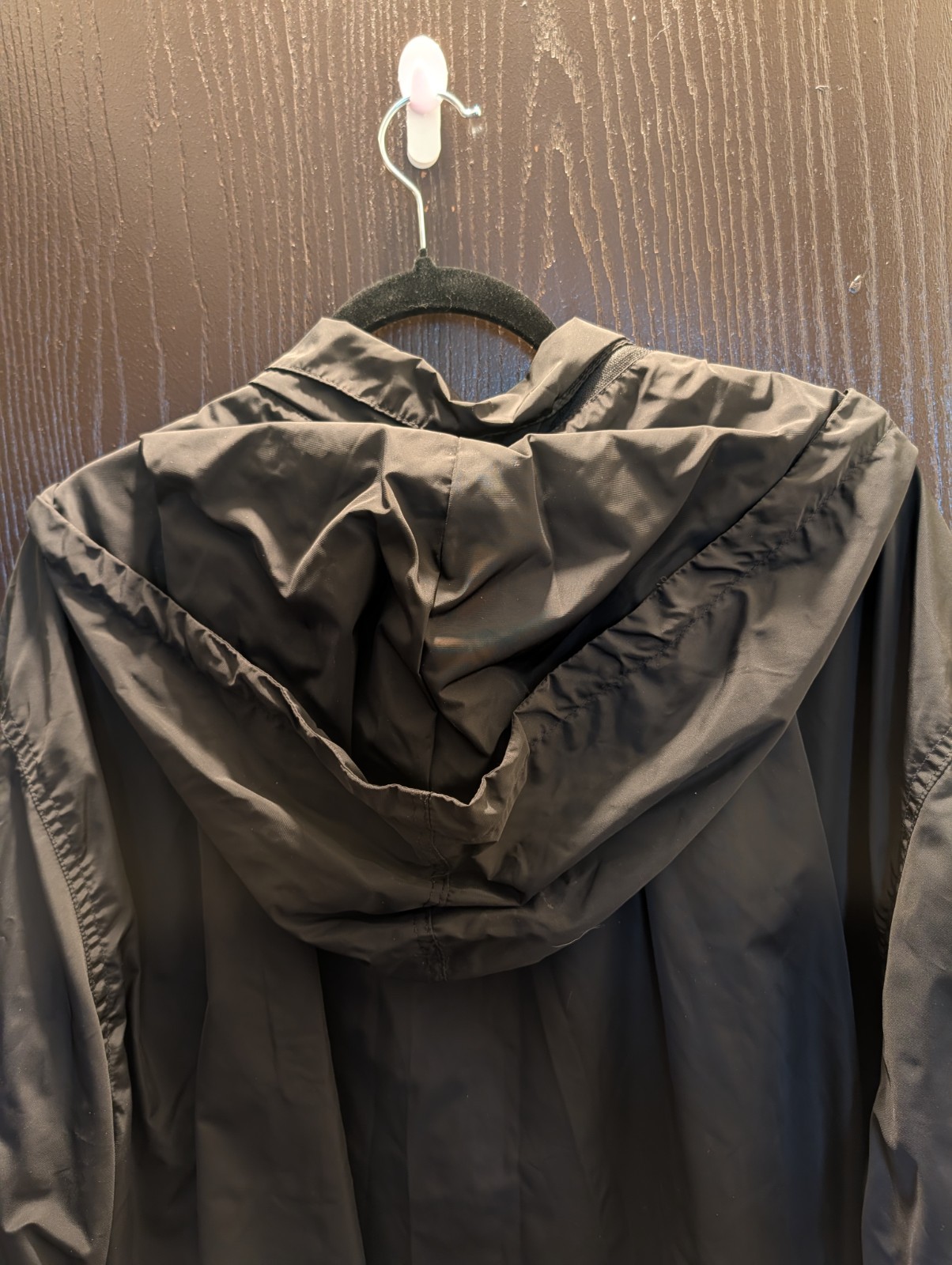 NWOT Ellos Size 32, Hooded Long Jacket, Blck, Hip Pockets, Full Zip & Snap 0324B