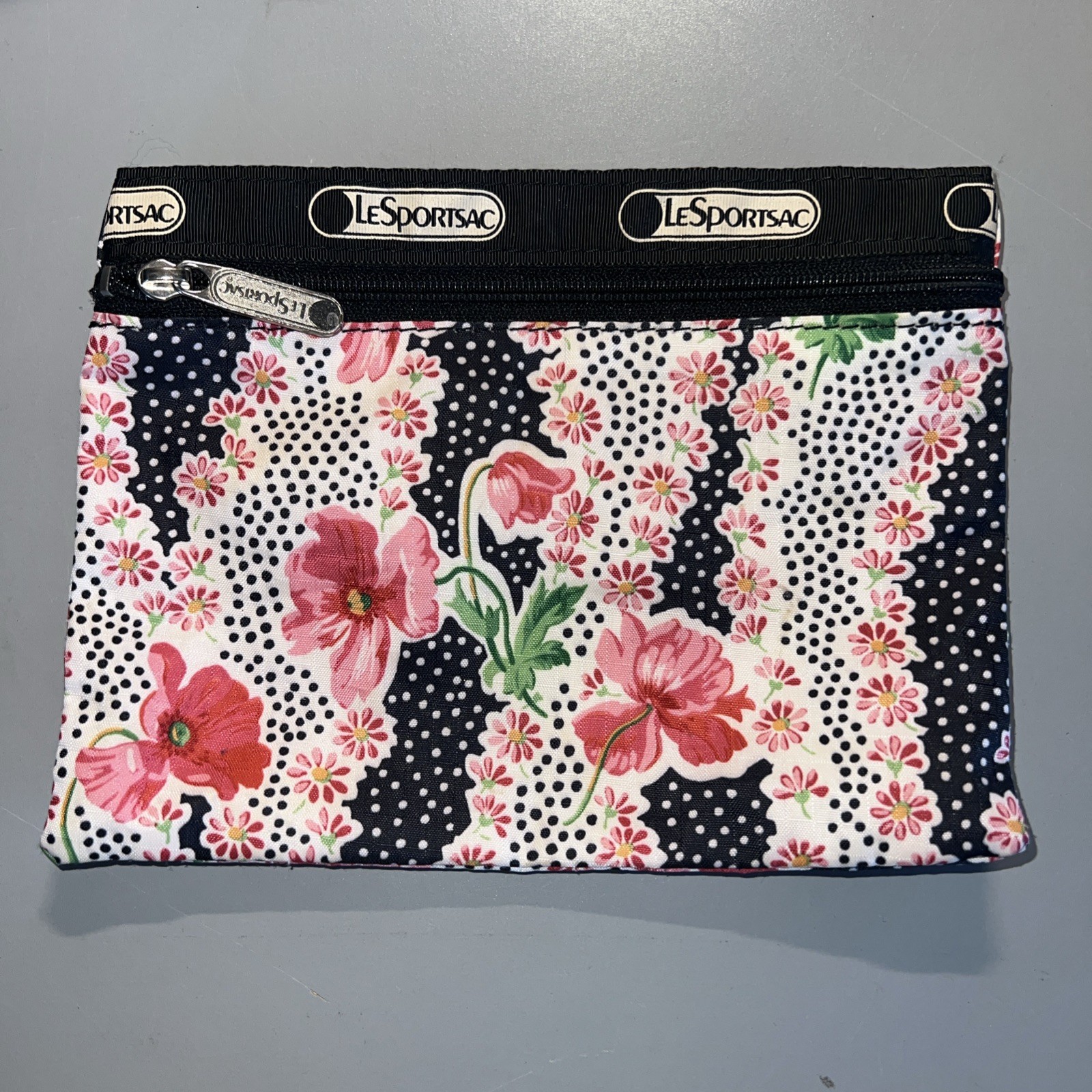 LeSportsac handbag + pouch Pink flowers & polka dots Canvas 9 x 11 x 5 Inches