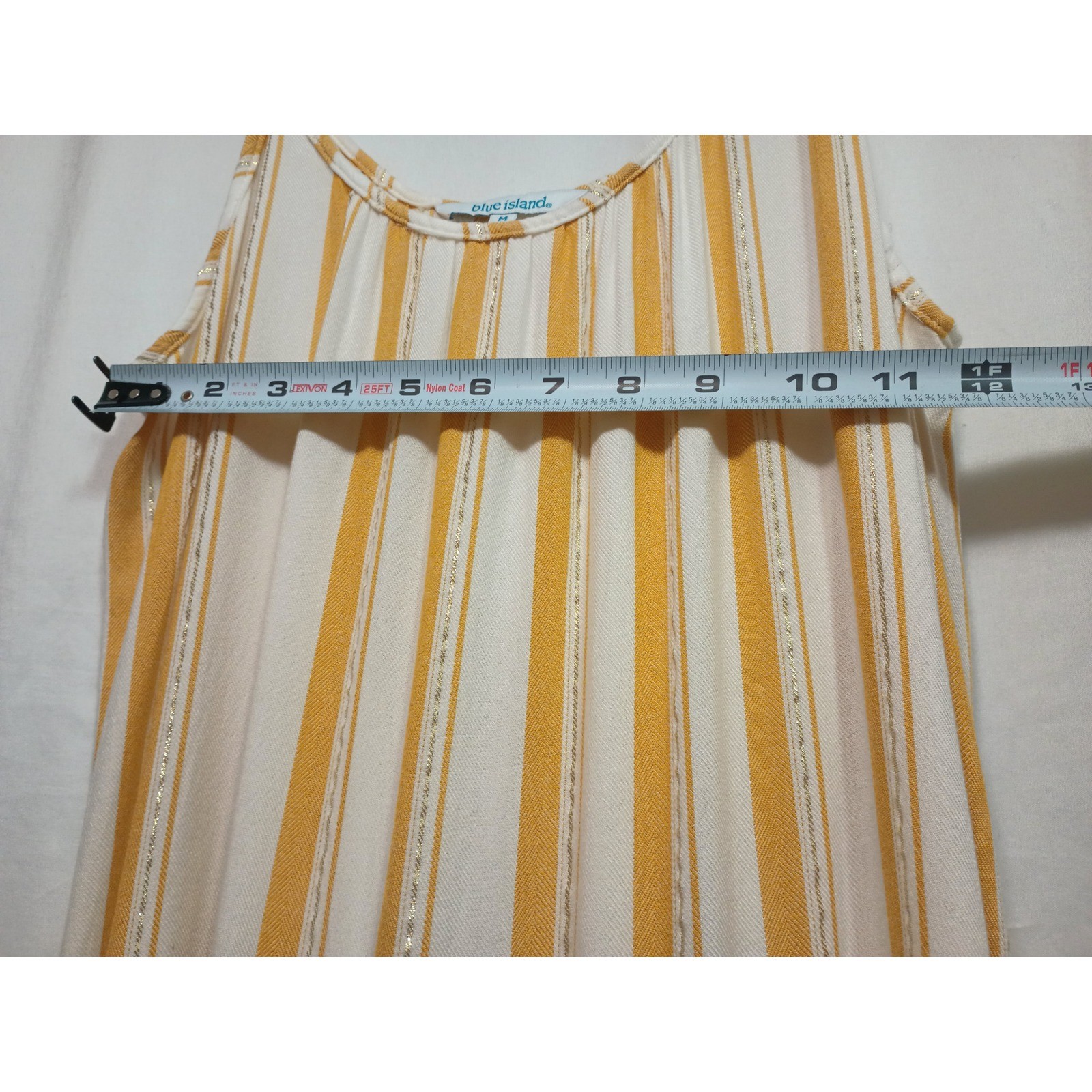 Blue Island Mustard Yellow Striped Maxi Dress Metallic Gold Tassel Tiered Medium