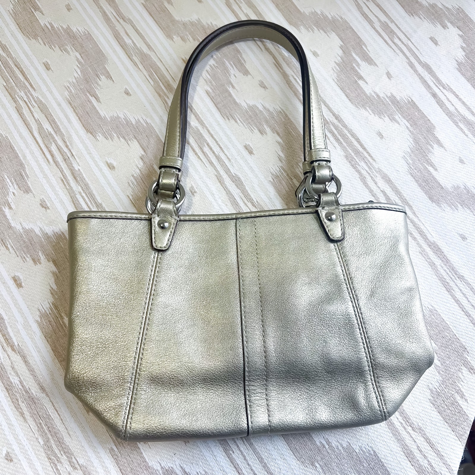 Coach Leah Metallic Gold Small Top-Handled Leather Tote Purse Handbag 42416