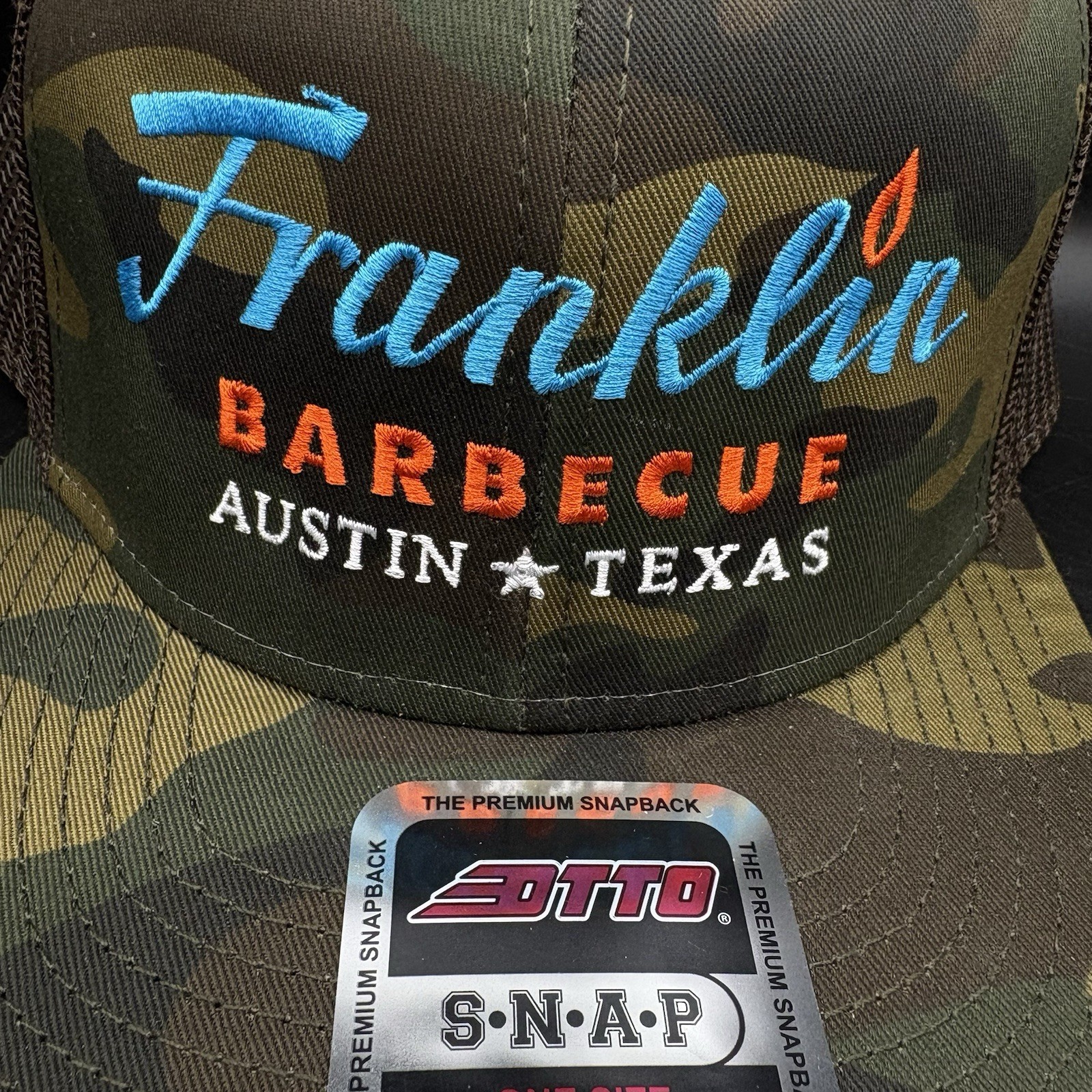 Franklin Barbecue Hat Cap Snap Back Camo Embroidered Austin Texas BBQ Otto
