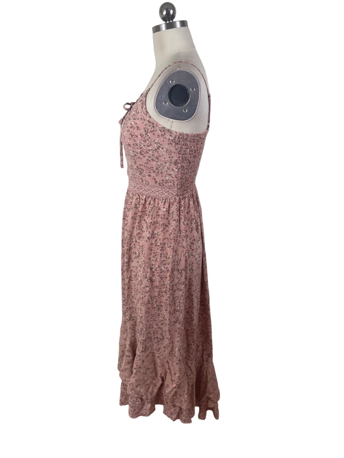 Japna Ditzy Floral Ruffle Tiered Midi Dress Womens Medium Pink Crochet Fairycore