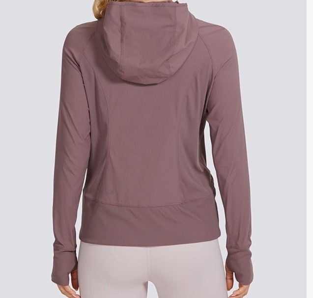 CRZ YOGA Women’s Lightweight Breathable Athletic Jacket, Small Mauve Hooded