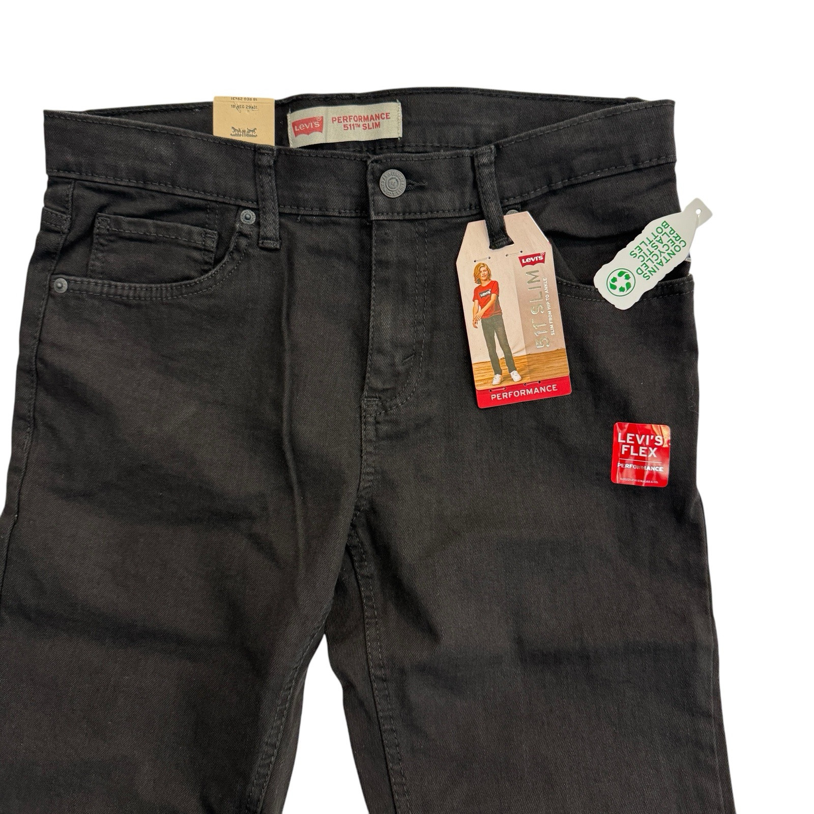 LEVI’s ~ 511 Slim-Fit Performance Black Jeans ~ Boy’s 18 29×31