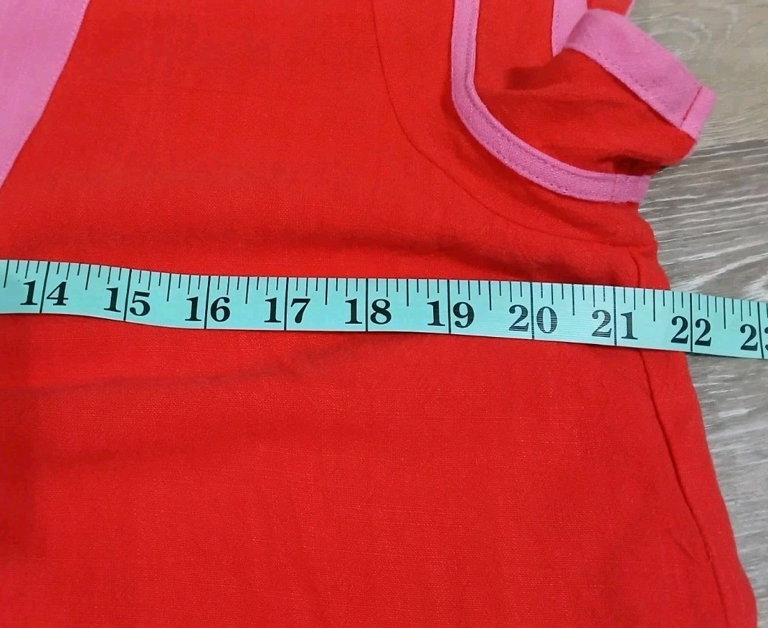 UMGEE Red & Pink V-Neck Dolman Short Sleeve Contrast Trim Blouse Linen Top Med