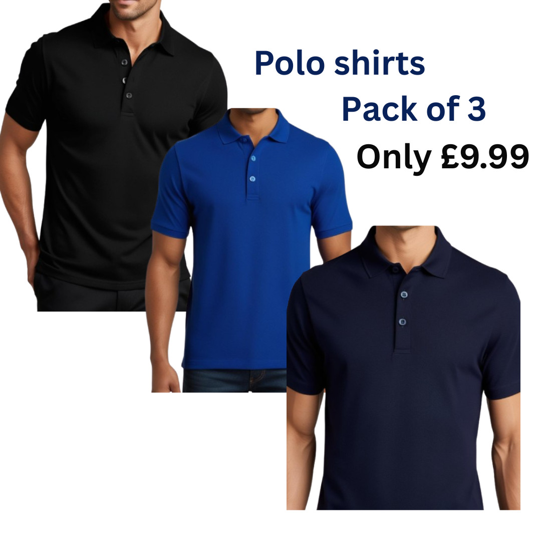 3 Pack Mens polo shirt 50/50 Polo Shirts Plain Unisex Men Tee T Shirt cotton