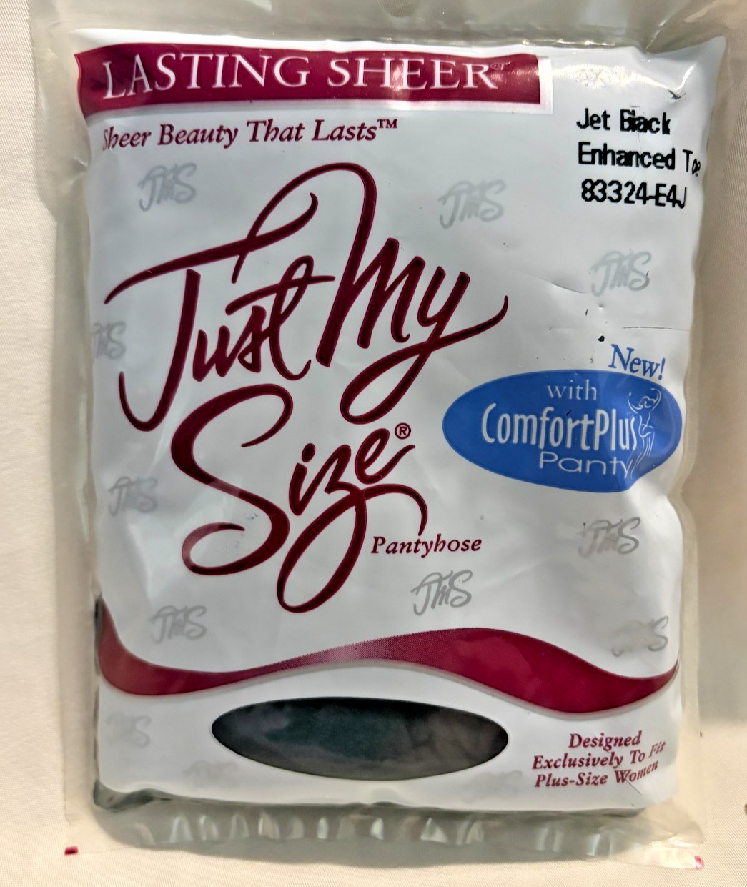 Just My Size Pantyhose Lasting Sheer Sz 4X Jet Black Enhanced Toe Comfort Plus