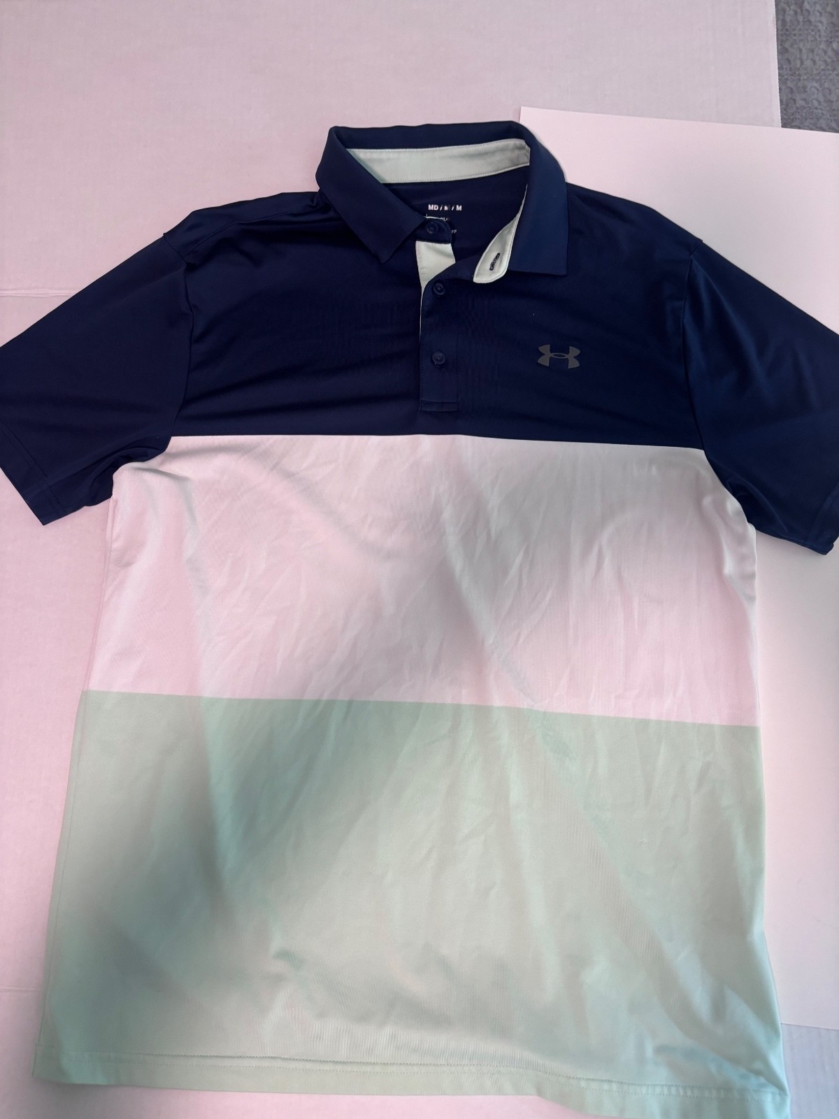 Under Armour Playoff Polo Men’s Medium Navy White Mint Golf Shirt Performance