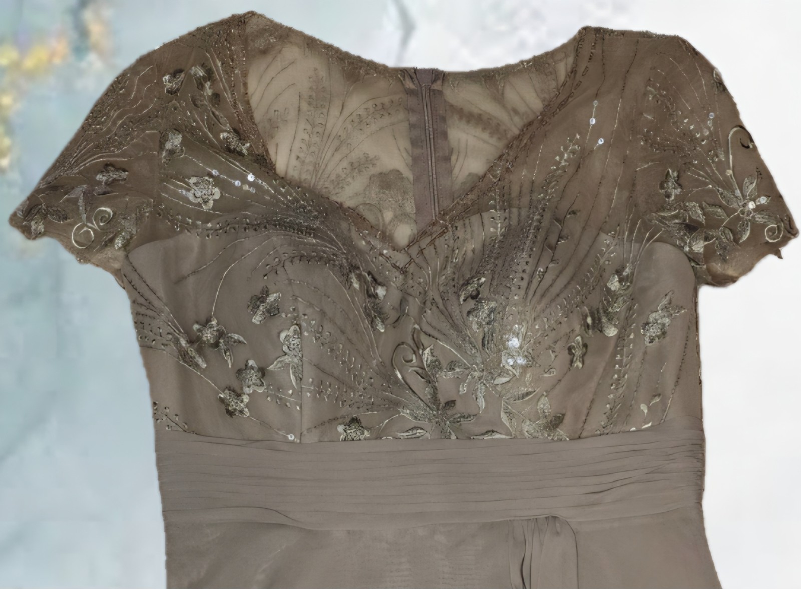 JJ’s House Mother of the Bride Dress Taupe Size 10 Long Elegant Chiffon