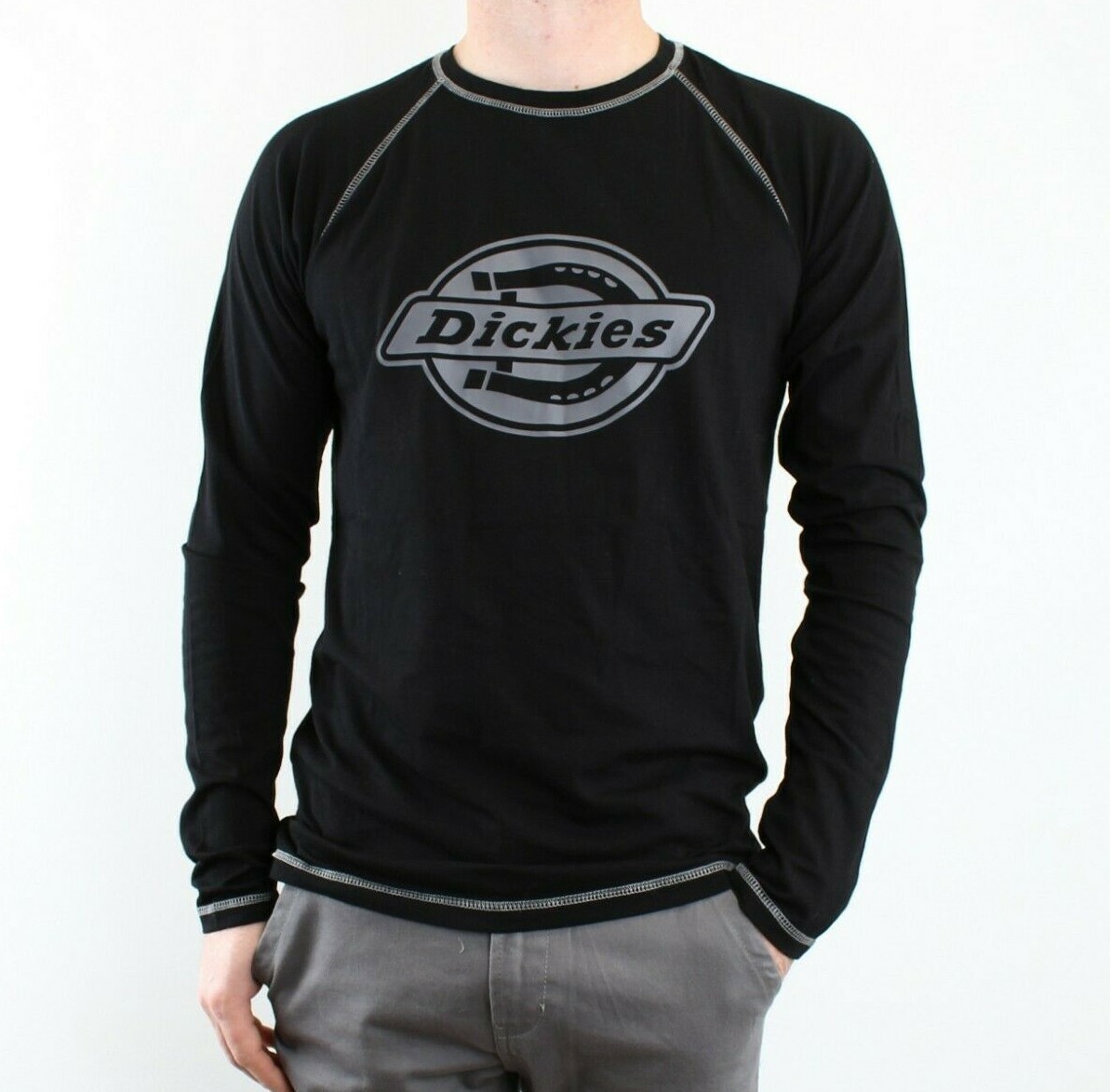 Dickies Atwood Men’s Long Sleeve T-Shirt, Relaxed Fit, Graphic Chest Logo, Black
