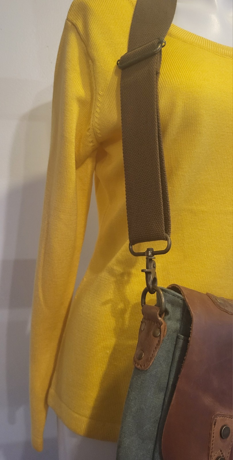 Ecosusi Green Canvas Brown Leather Messenger Bag Laptop