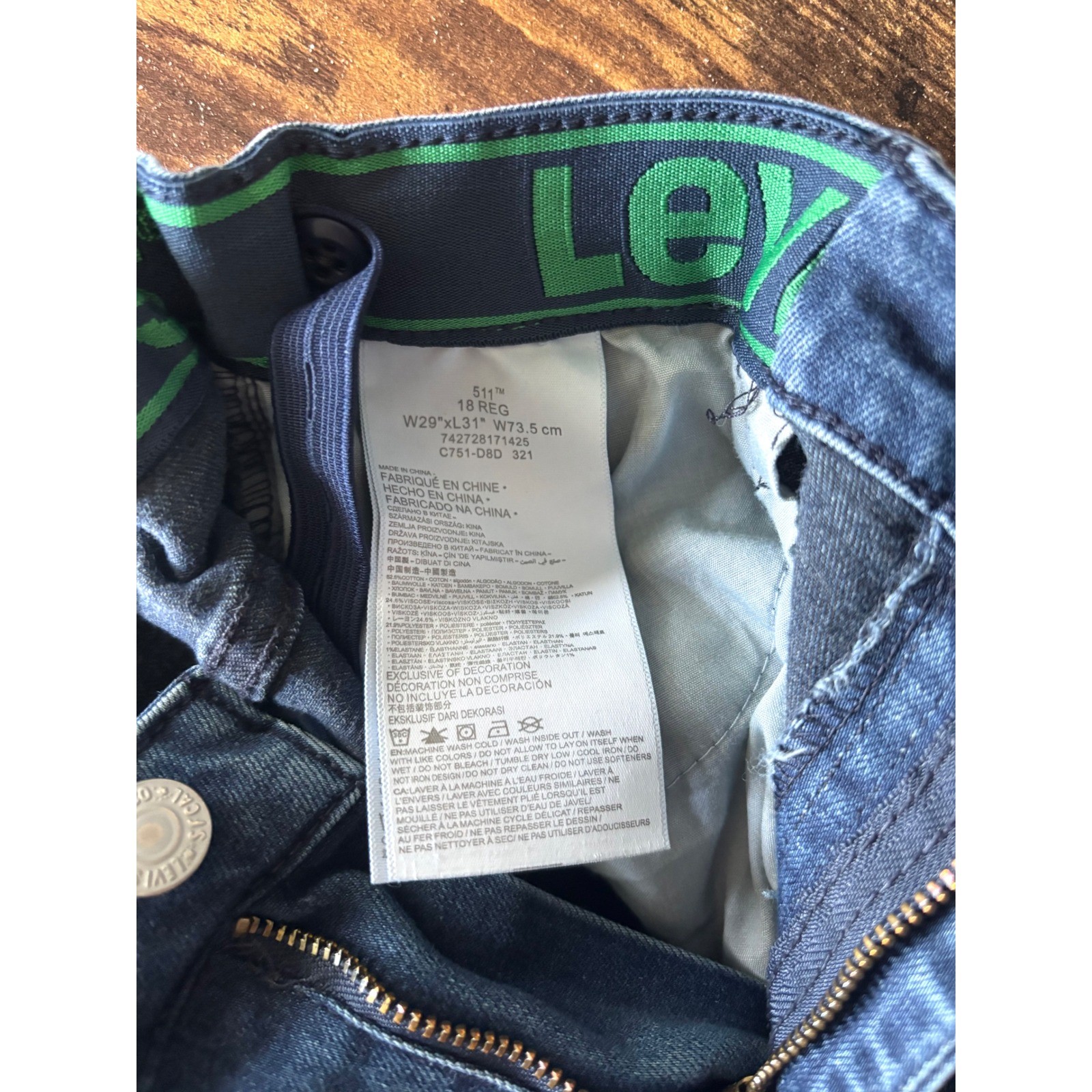Levis 511 Slim Fit Boys Jeans Size 18 Reg W29 L31 Medium Wash Adjustable Waist