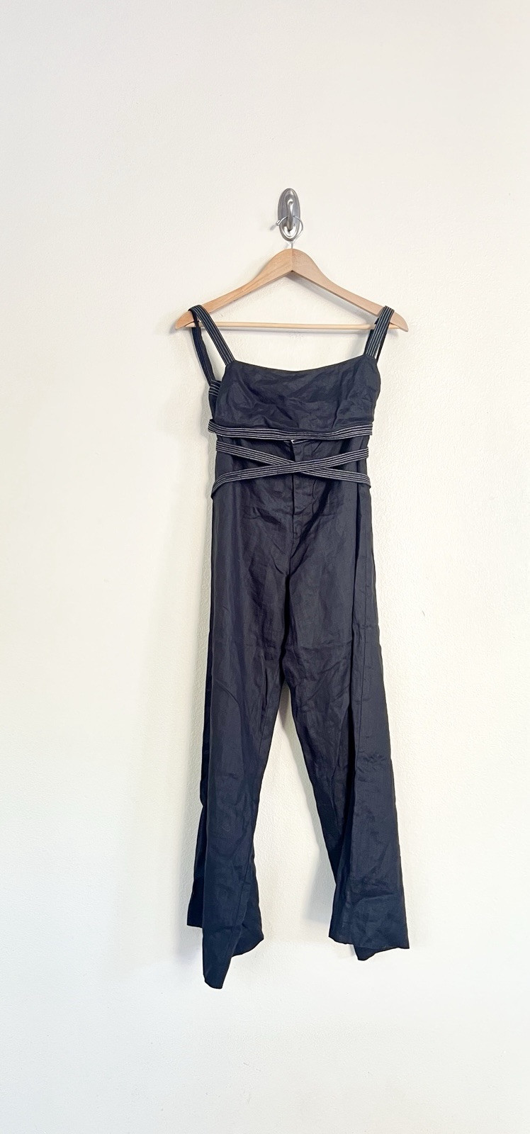 SIR THE LABEL 2-Piece Vilma Linen Black Wrap Bra Top + Wide Leg Pants SET Sz S