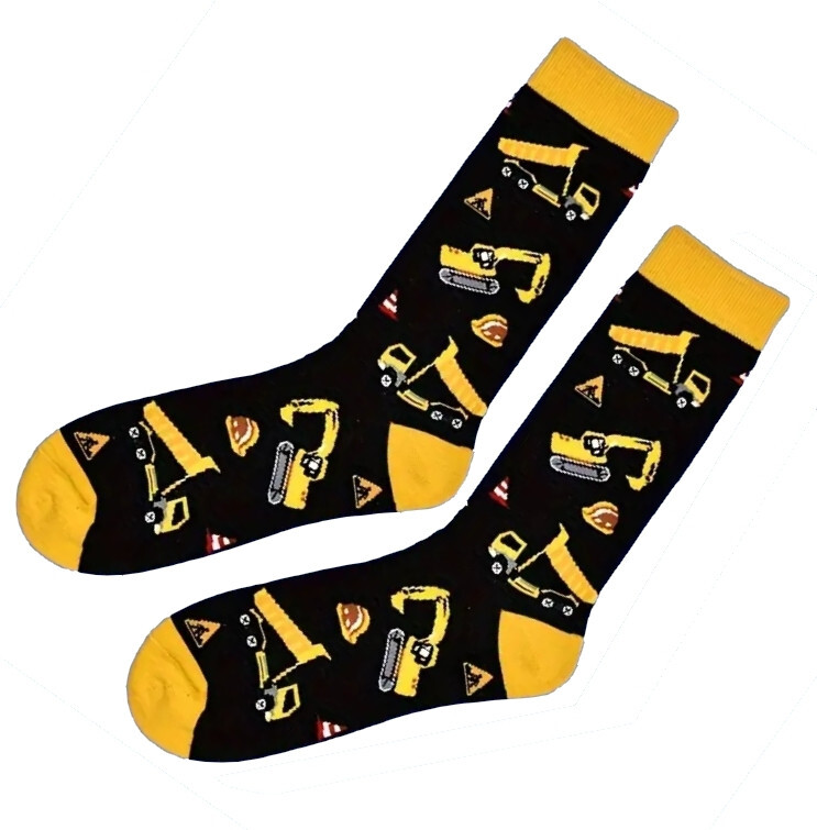 CONSTRUCTION WORKER | Mens Black Digger Lorry Socks | One Size UK 6-11 EU 40-46