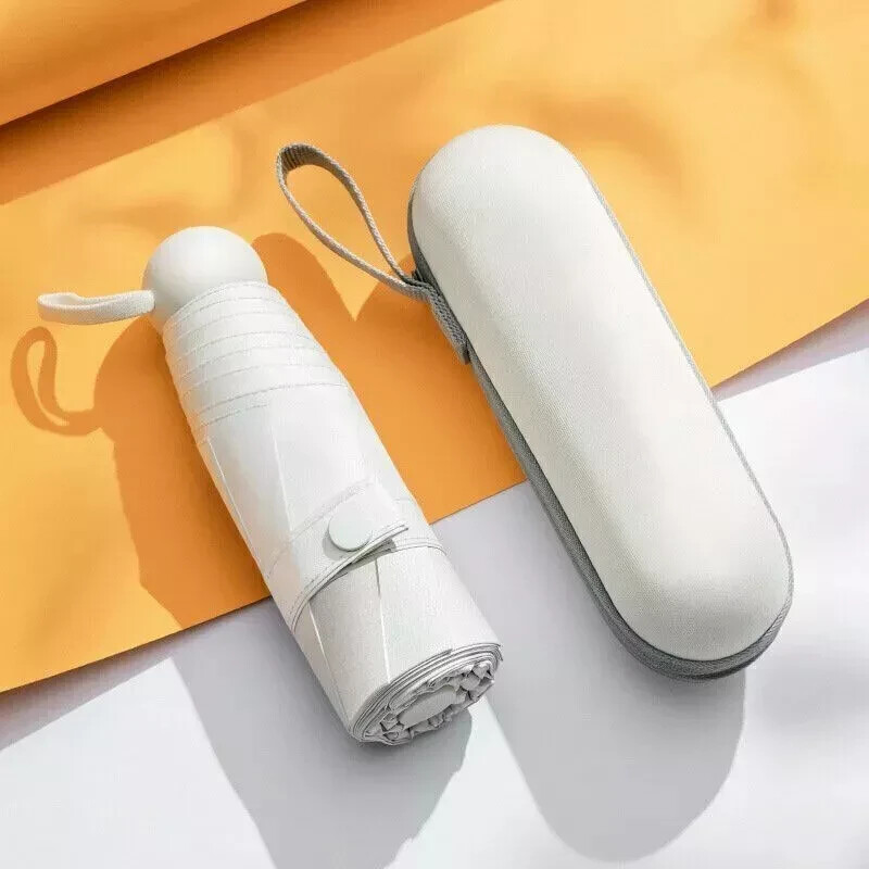 Mini Pocket Compact Umbrella Sun Anti UV 5 Folding Rain Windproof + Carry Case-