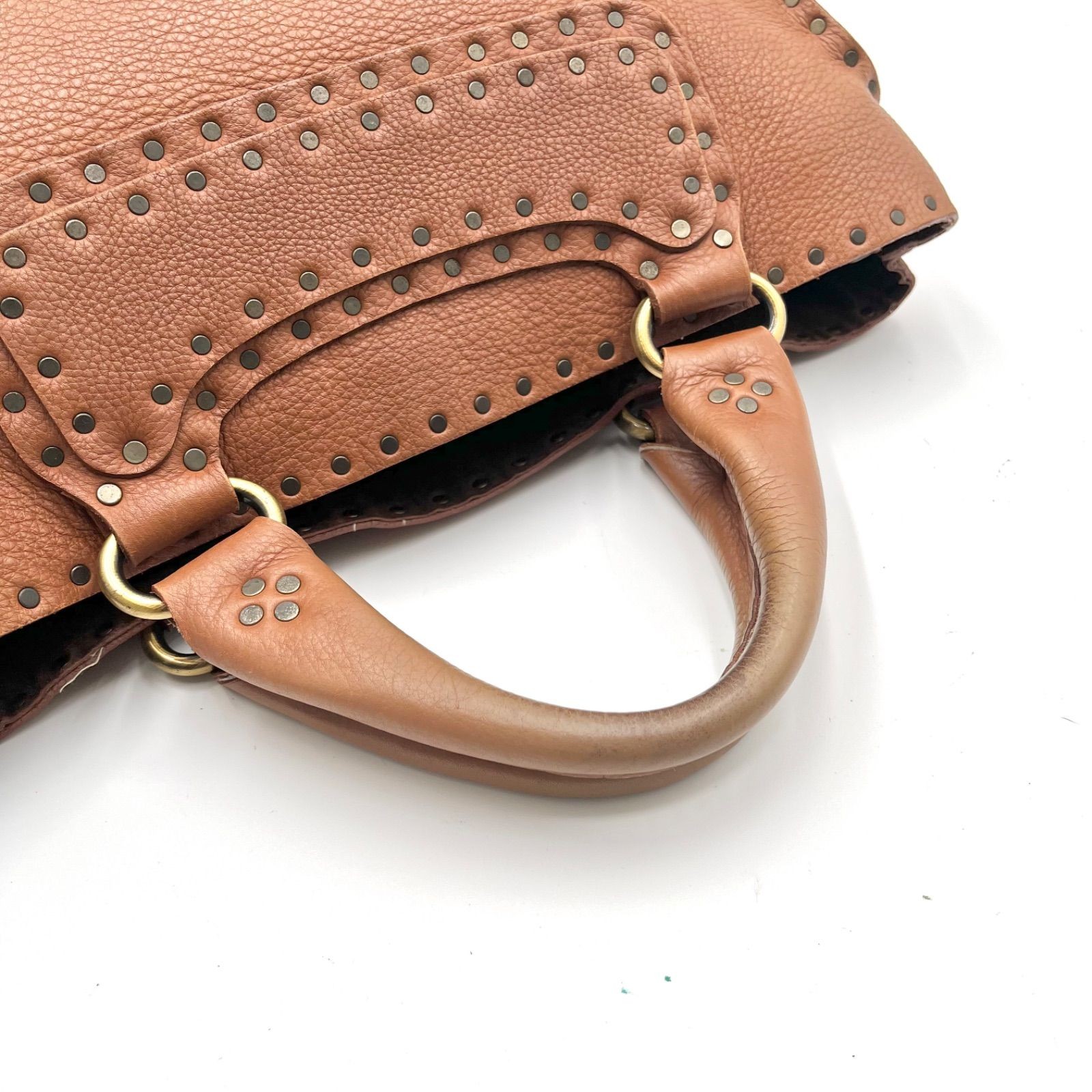 Auth Celine Boogie Bag Y2K Studded Leather Handbag, Brown 2Y9364