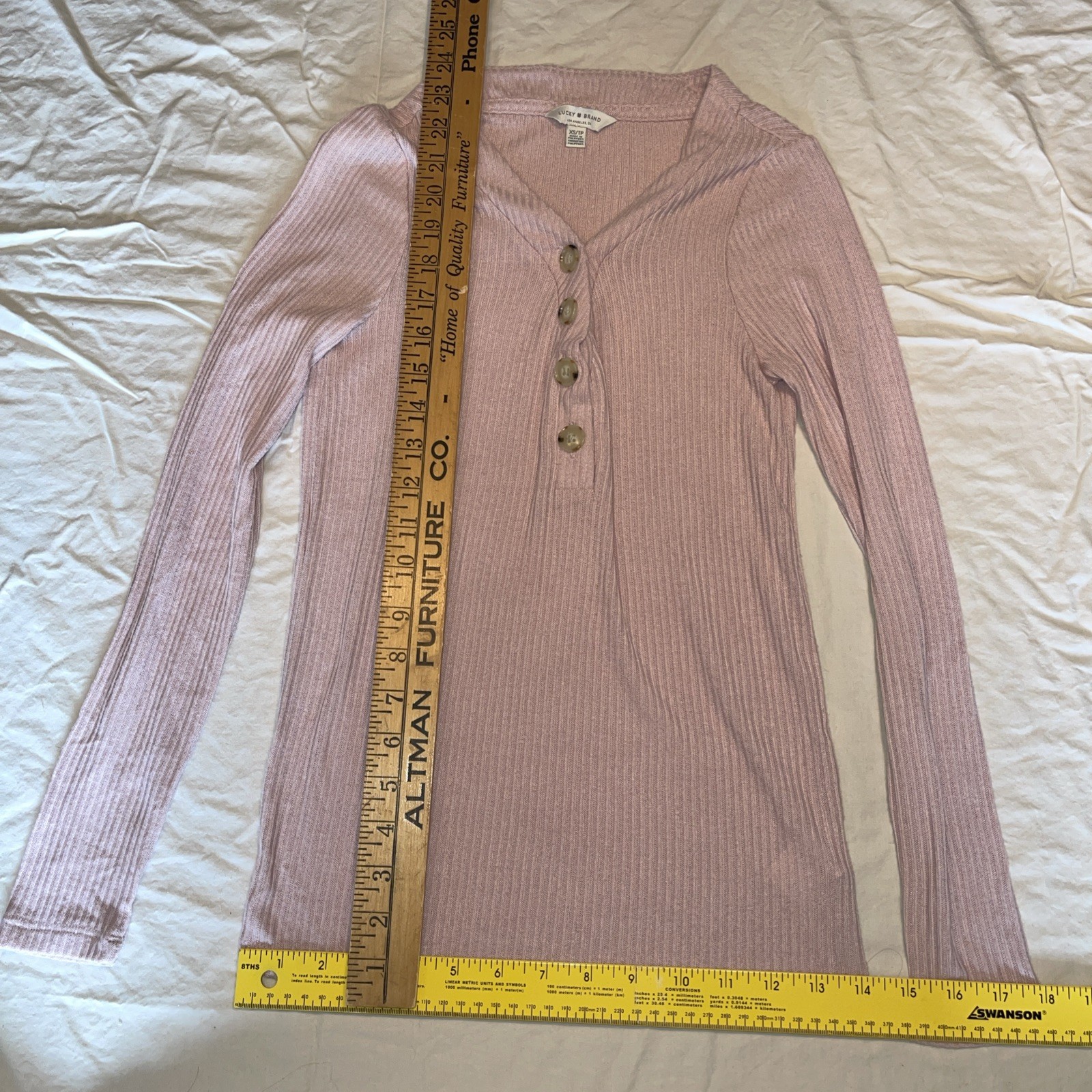 Lucky Brand Shirt Womens XS Henley Long Sleeve Ribbed Knit Basic Top