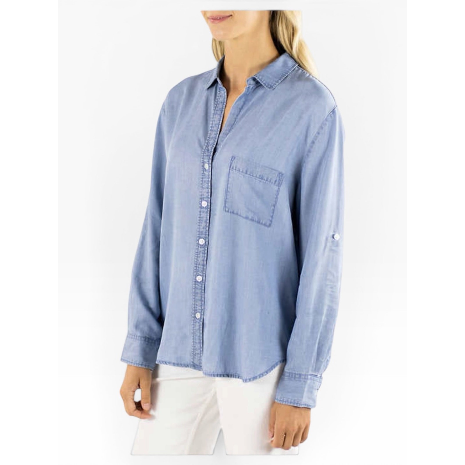 Jachs Girlfriend Button-Up Lyocell Shirt Women L Blue NWT
