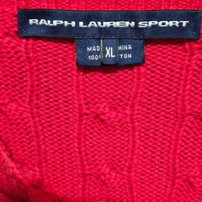 Ralph Lauren Sport Kids Red Cable Knit Sweater XL Embroidered Pony Old Money